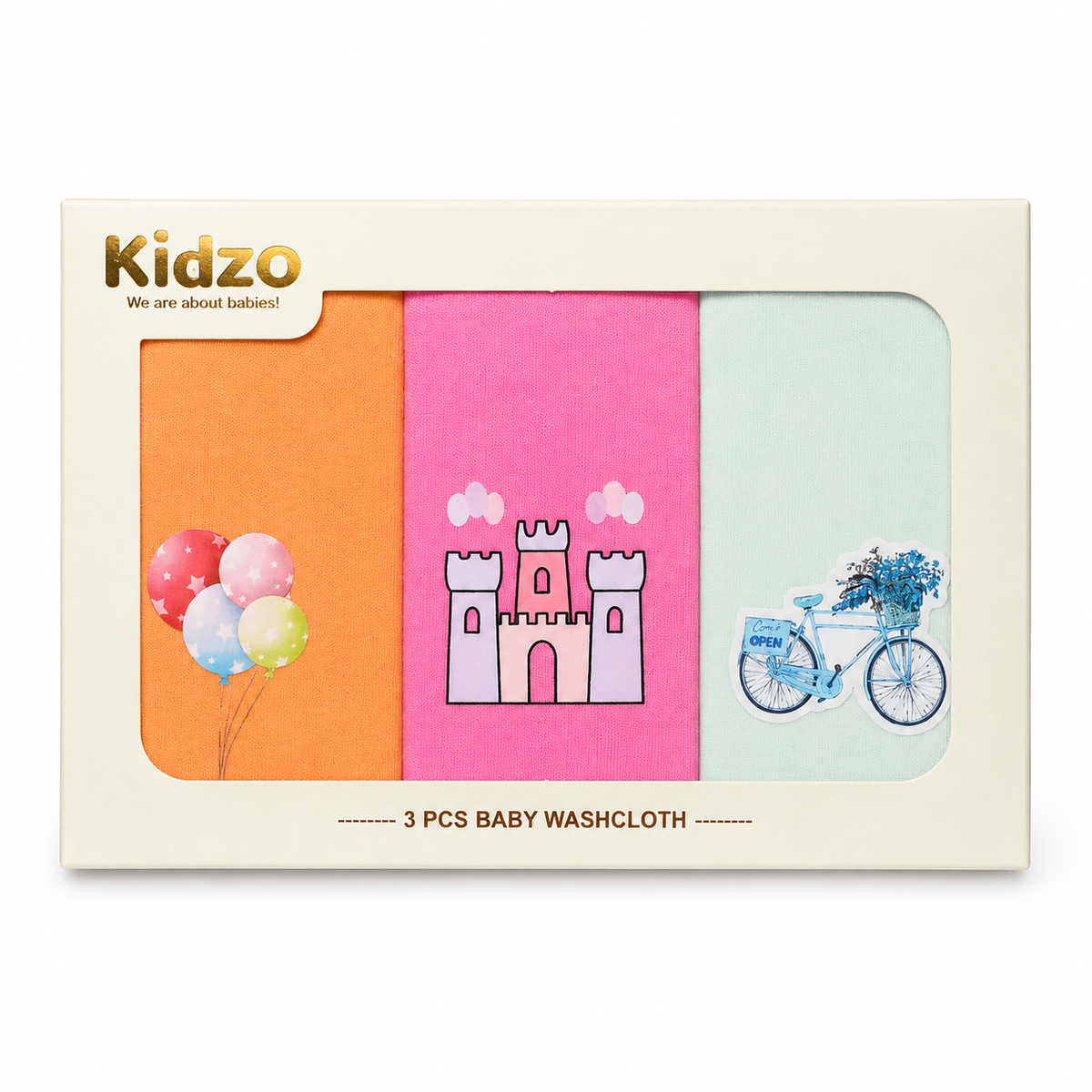 3-Piece Baby Washcloth Set – Orange, Pink & Mint Main image