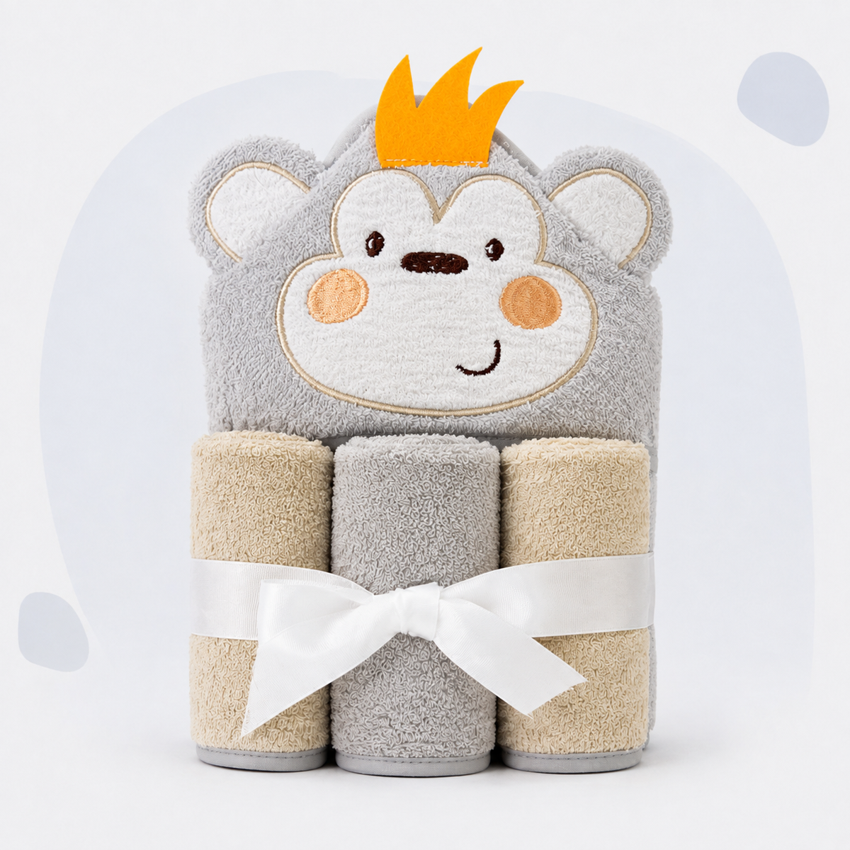 4 Piece Baby Hooded Character Towel & Washcloth Set - Monkey Main image