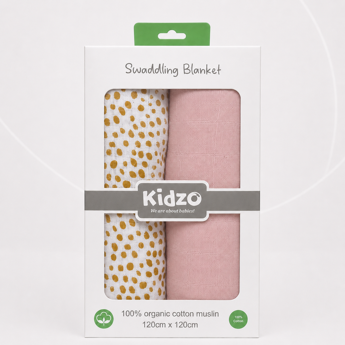 Gold Polka & Soft Pink Muslin Baby Swaddle Blanket – 2-Piece