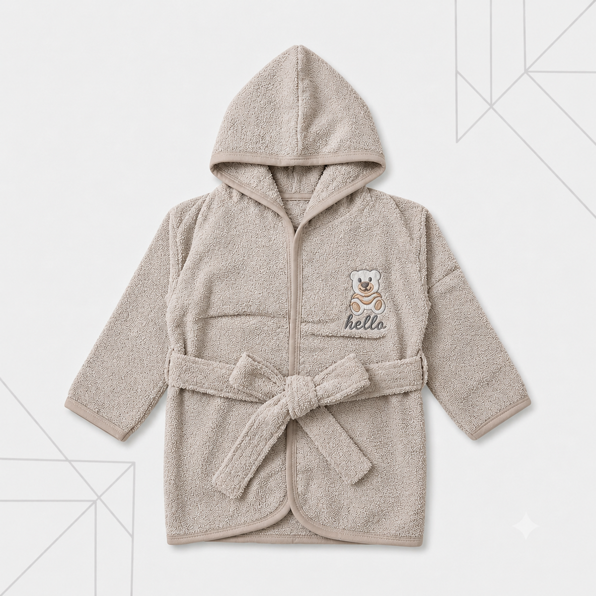Beige Baby Hooded Bathrobe with Belt - Hello Teddy Main image