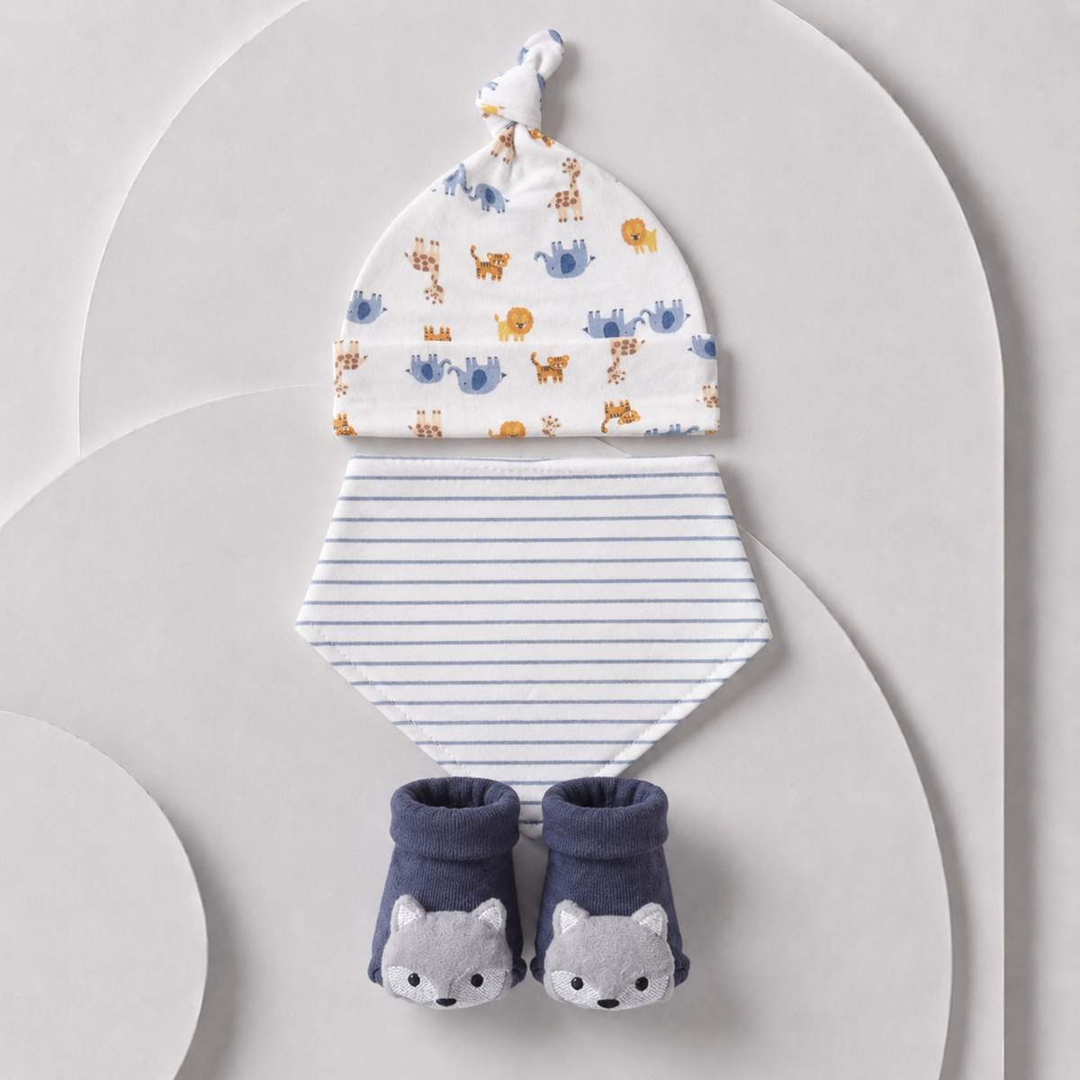 Baby 3-Piece Hat, Bib & Booties Gift Set – Fox Main image