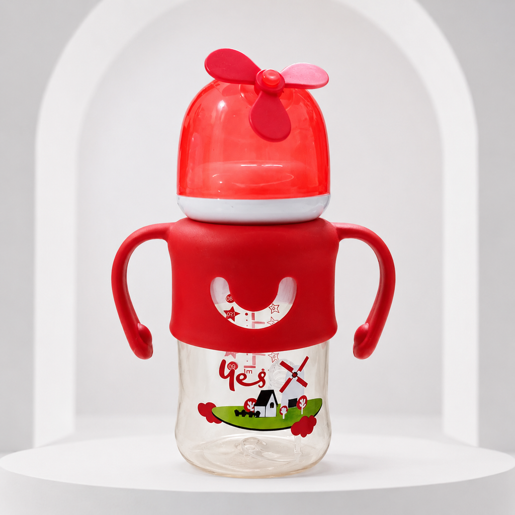Baby Feeding Bottle with Double Handles & Protective Cap