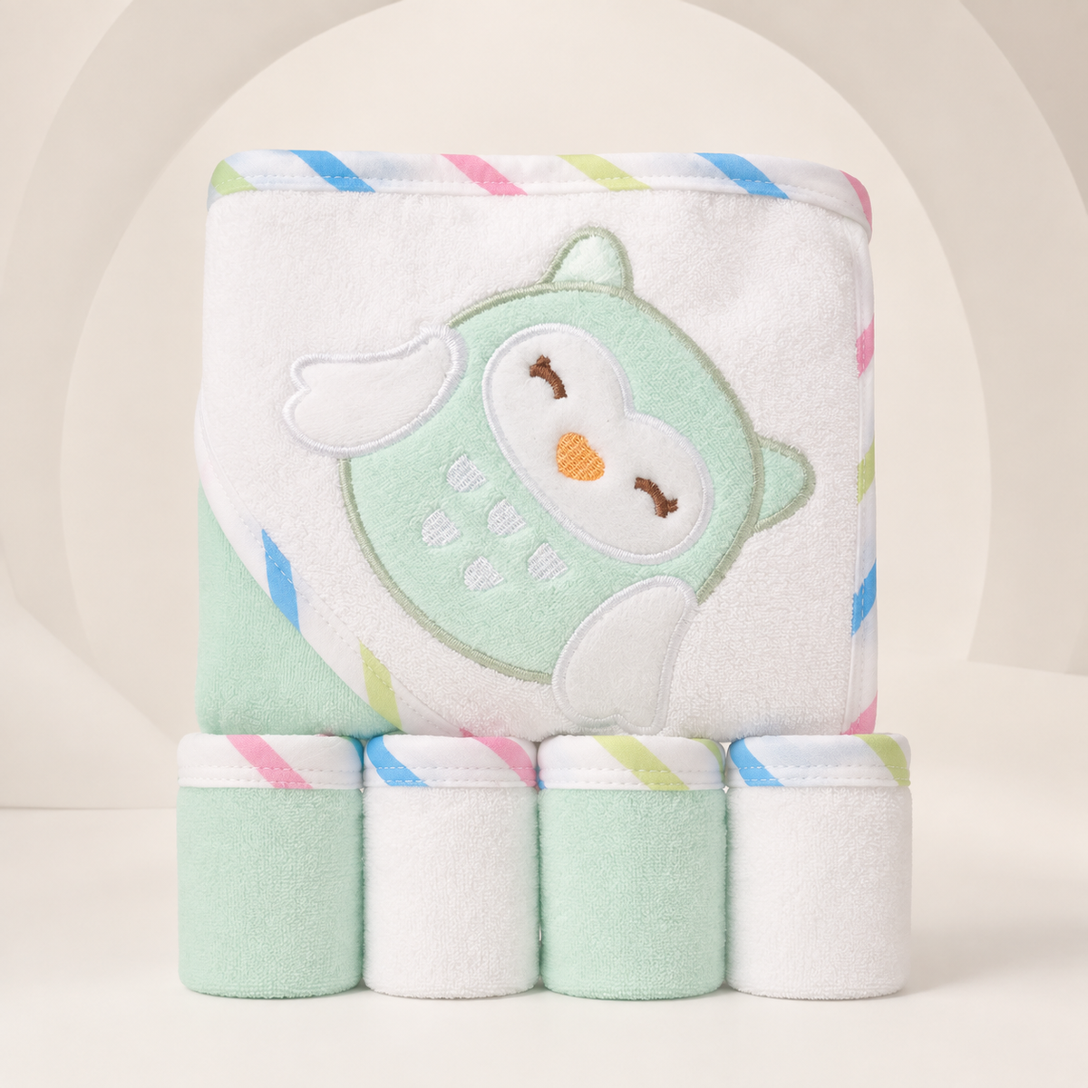 5 Piece Baby Hooded Towel & Washcloth Set – Owl Main image
