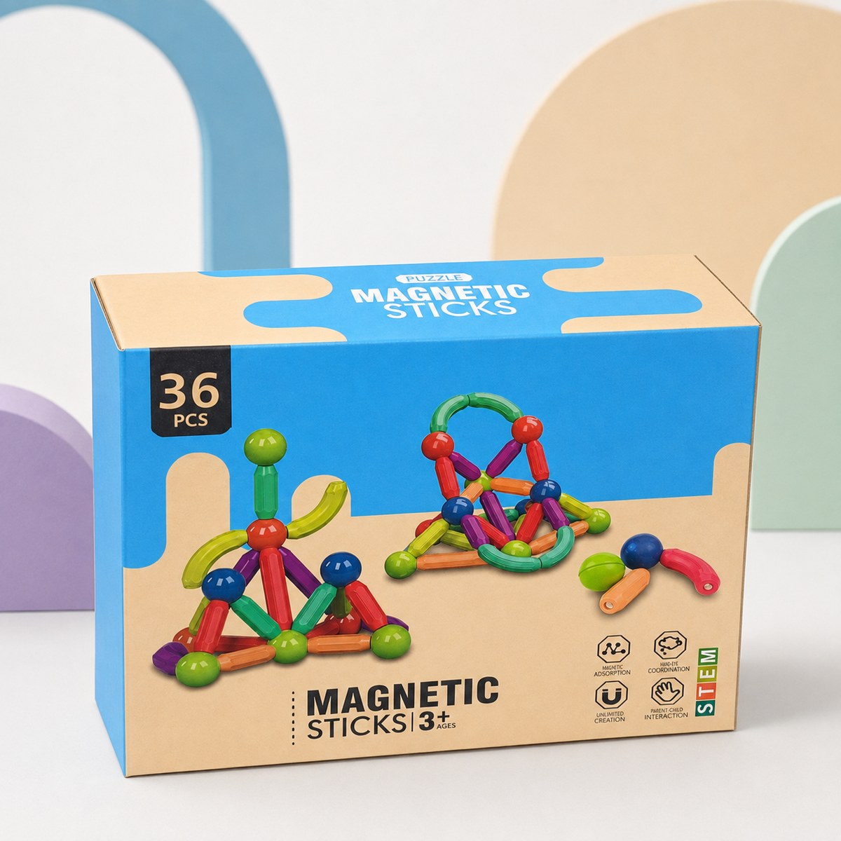 36-Piece Magnetic Sticks STEM Building Set Main image